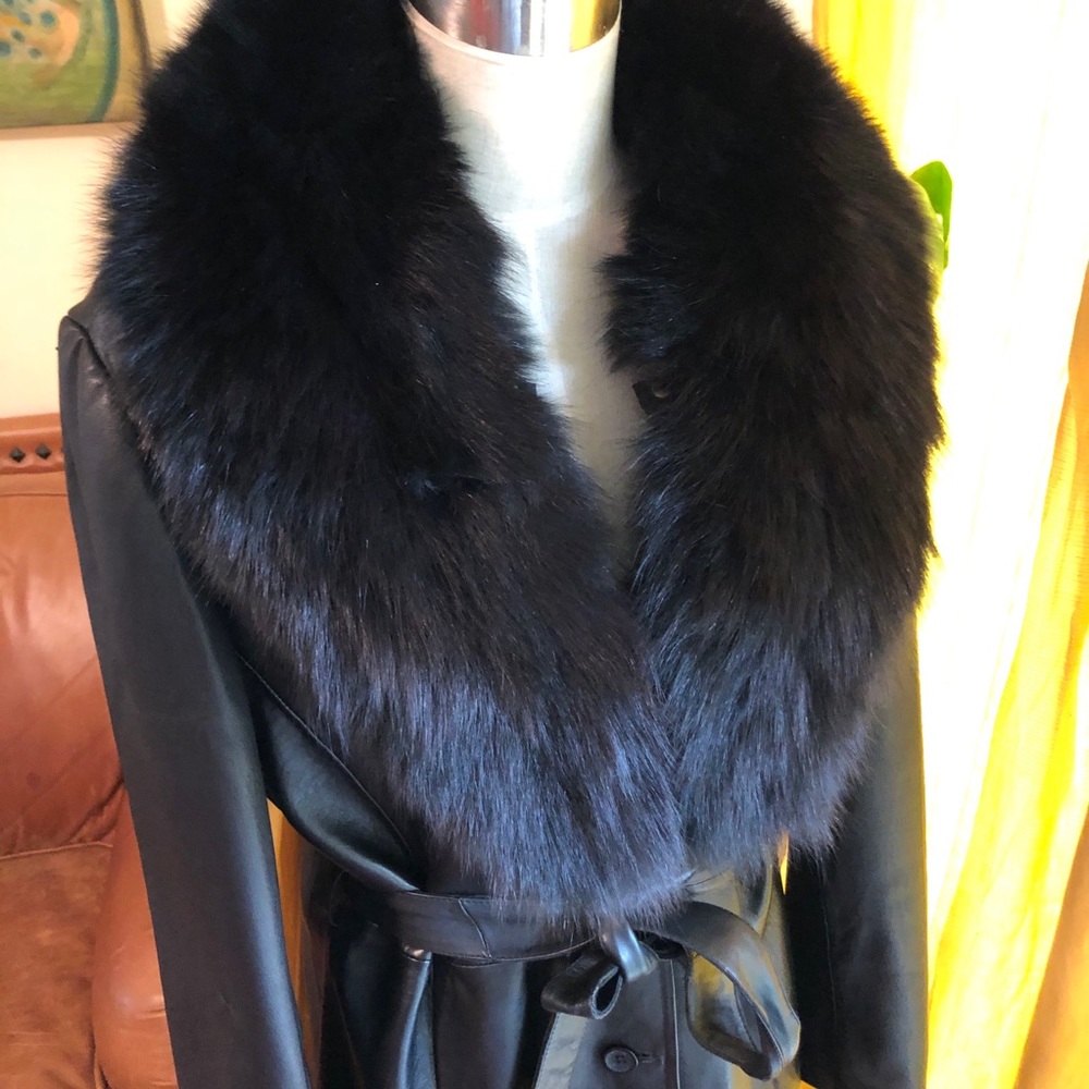 Knoles and Carter leather trench and fox fur